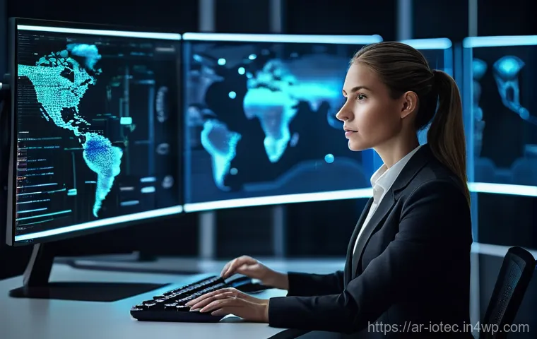 IoT 보안 프레임워크의 아키텍처 설계 - A cozy, modern living room scene, illuminated by warm, adaptive smart lighting. A family of four, co...