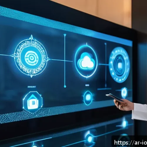 Home 31 IoT 보안 프레임워크와 임베디드 시스템 보안 - A high-tech Arabic smart home control room at dusk, featuring advanced encryption symbols like AES-2...