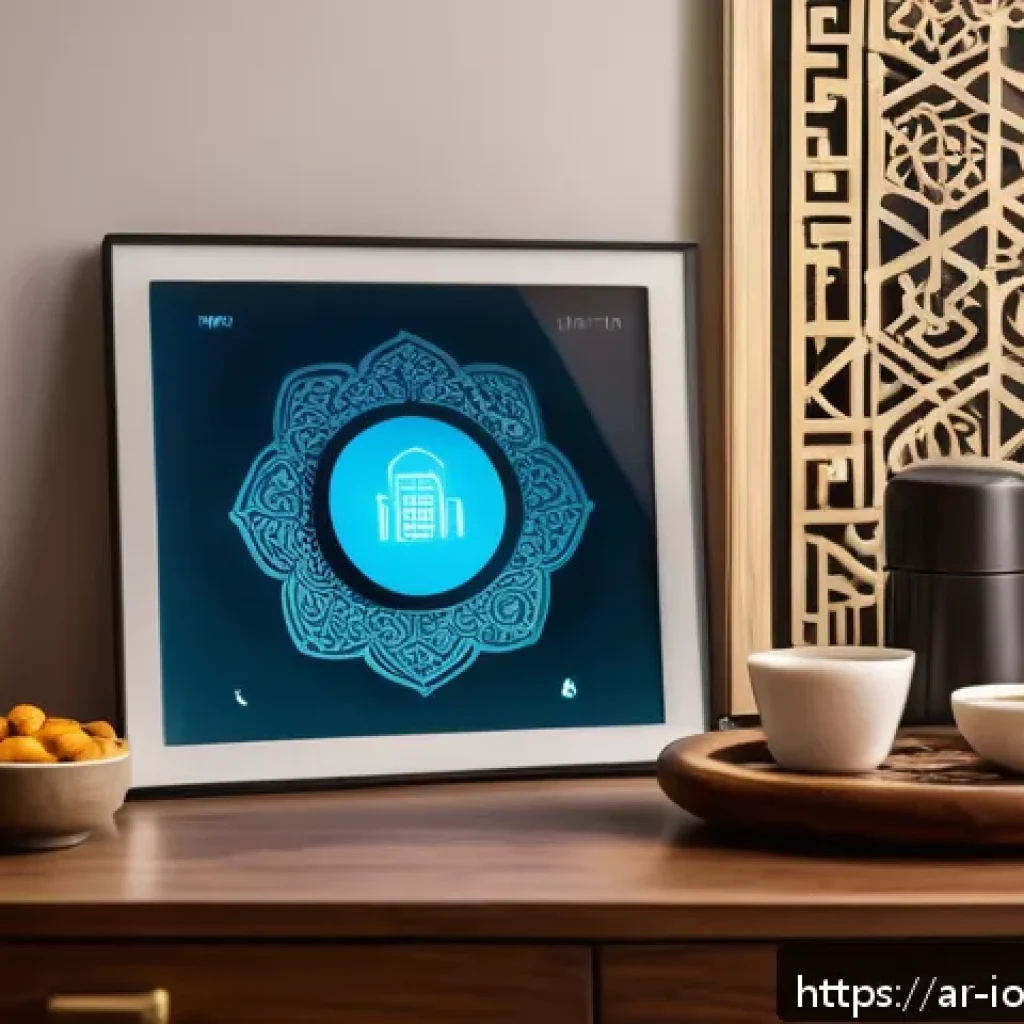IoT 보안 프레임워크의 사용자 접근 제어 - A modern smart home interior with an Arabic family using multiple IoT devices secured by multi-facto...