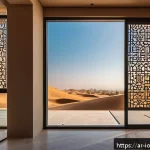 Home 23 IoT 보안 프레임워크와 환경적 요인 - A modern smart home interior in a Middle Eastern setting, featuring IoT devices like temperature and...